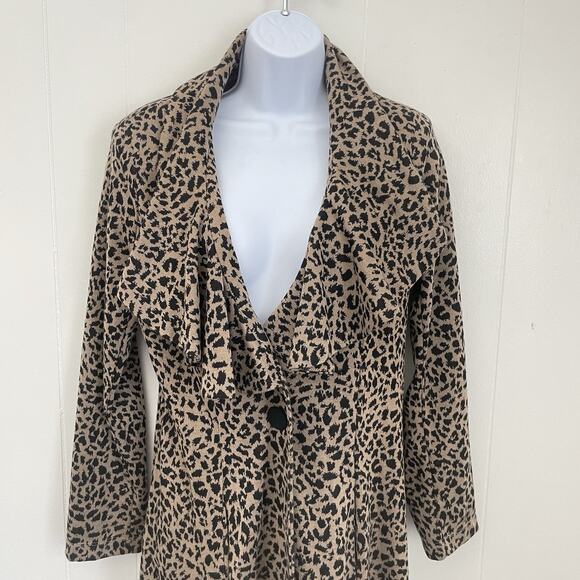 Y2K Fever Duster Cardigan S Leopard Print Ruffle Collar Bratz Boho Indie - Picture 5 of 10